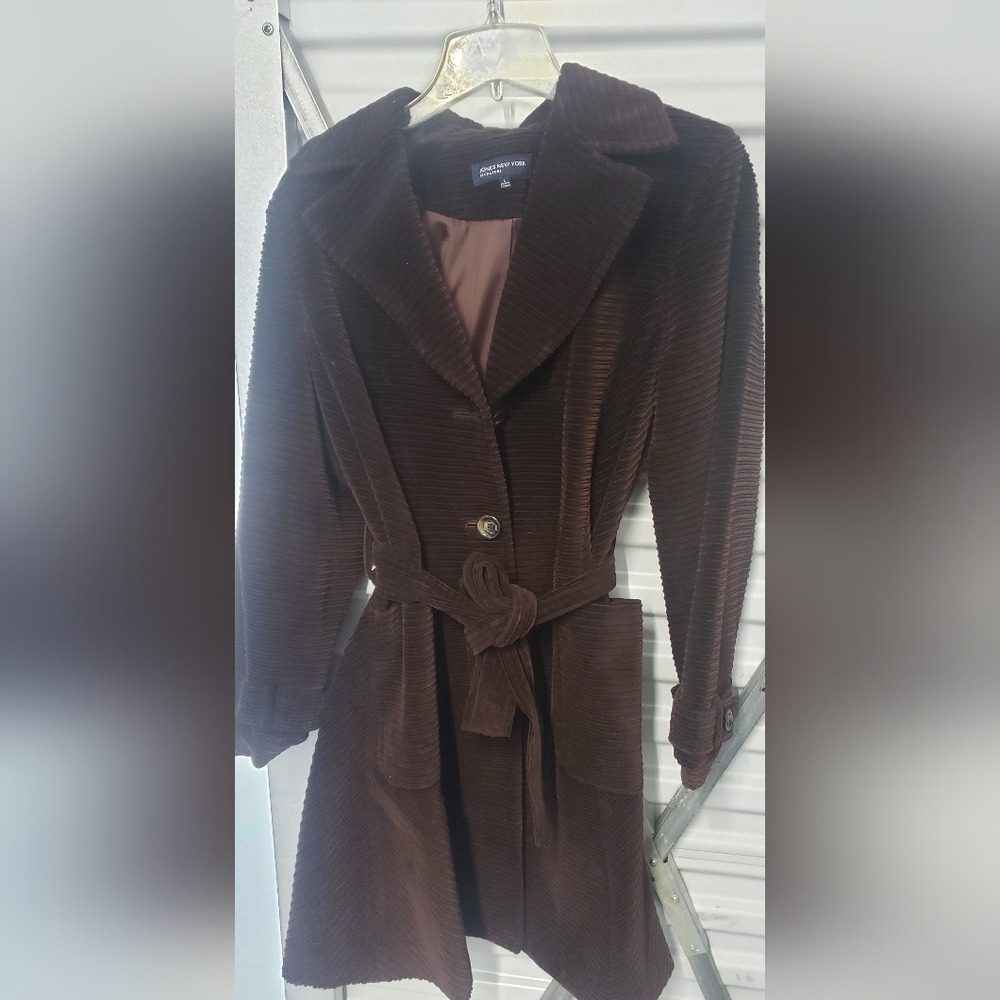 Jones New York Dark Brown Corduroy Trench Coat. Size L